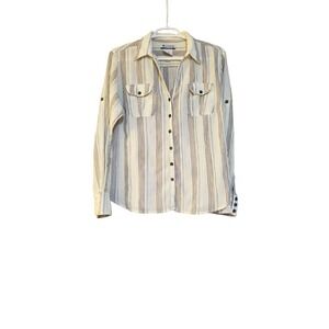 Columbia Sportswear Size XL V Neck Wood‎ Buttons Striped Top Blouse Outdoors